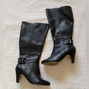 Bella-Vita Classic Plus Calf Knee High Black Heeled Boots with Buckle